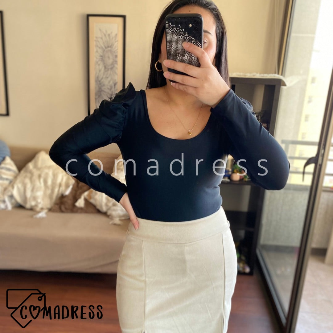 Body Princesa Manga Larga Negro