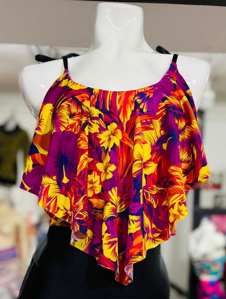 Top Bikini Largo amarras Tropical Rojo